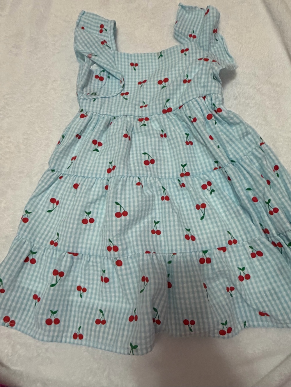 Blueberi Boulevard Light Blue Gingham Cherry Tiered Dress